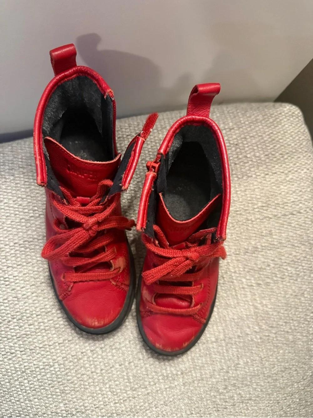 Camper-Brutus Kids Red Leather Lace-Up Platform Combat Boots